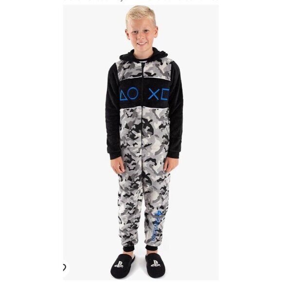 PlayStation Grey Camo Print Controller Symbols All In One Jumpsuit Unisex 13-14 - Picture 4 of 16